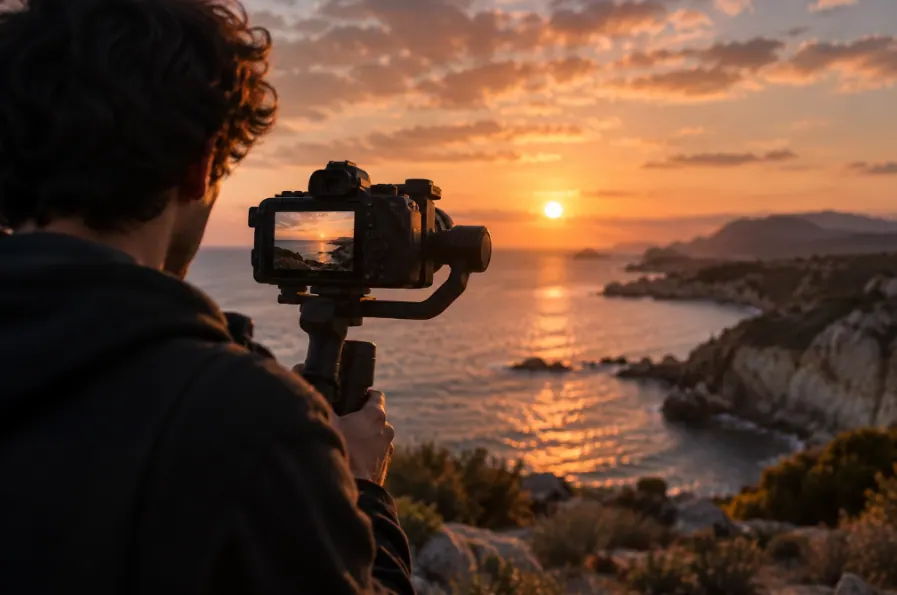 Cinematic video effects sunset camera shot